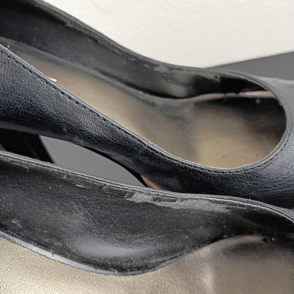 Nine West Womens Black Leather Platform Pumps Round Toe Block Heel Size 7.5M - Picture 8 of 11